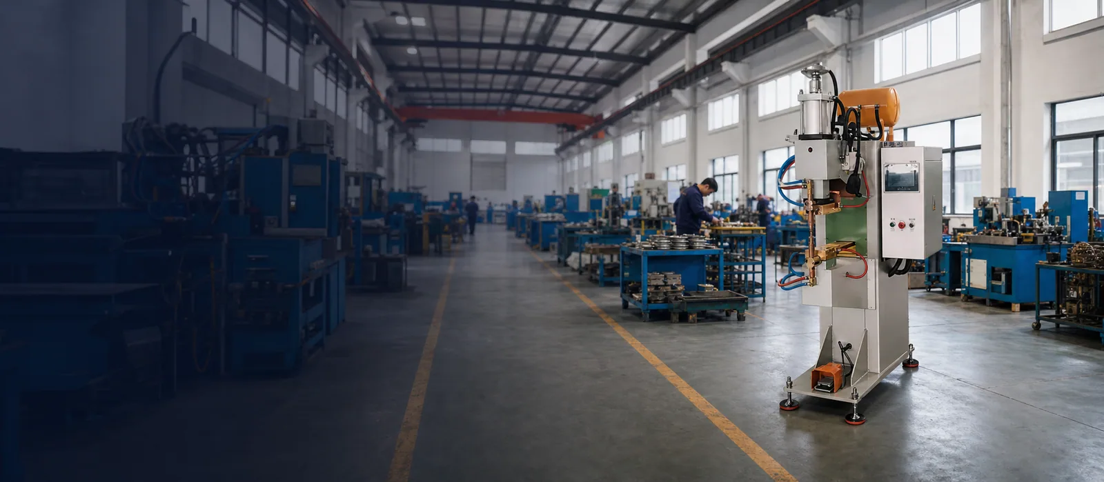 Resistance welding equipment on an organized manufacturing floor